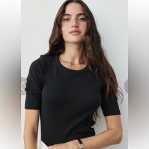 AYR ‘The exec’ Black Short Sleeve ribbed Pima cotton Women's Tee S